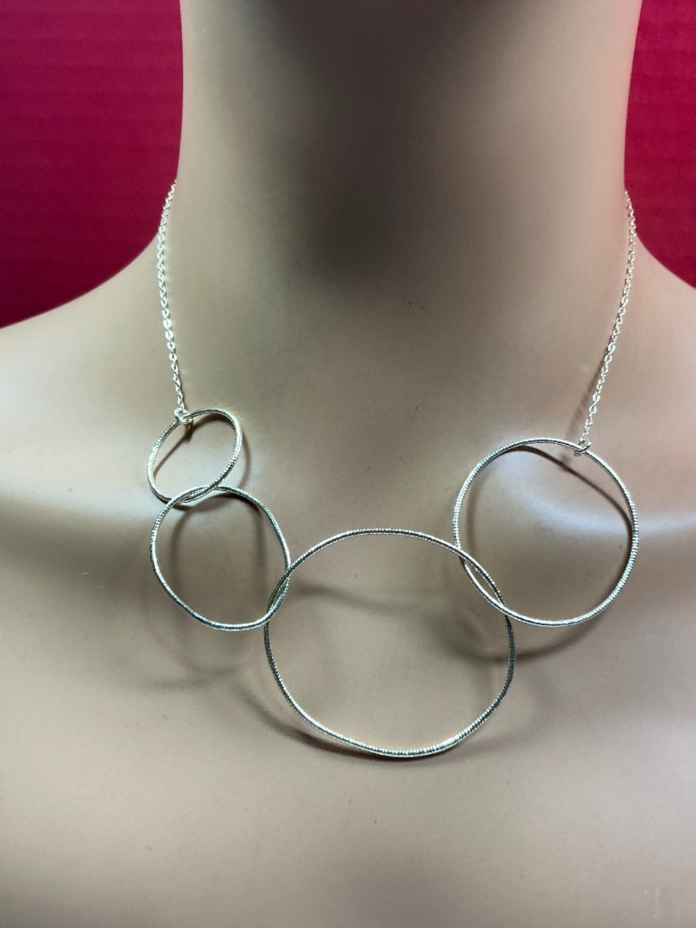 Sterling Silver Gold Tone Multi Size Interlocking Circles Necklace. 16” long